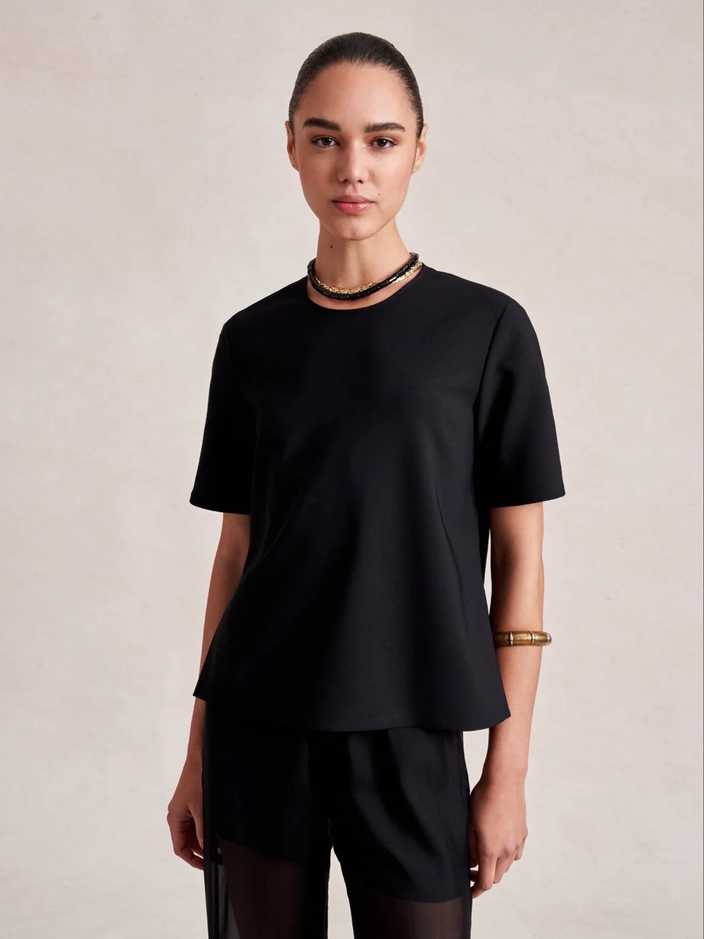 La Ligne Colby Black Short-Sleeve Crewneck Top